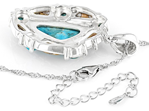 Southwest Style by JTV™ Blended Turquoise & Spiny Oyster Shell Rhodium Over Silver Pendant/ Chain
