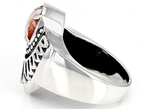 Southwest Style by JTV™ Orange Spiny Oyster Shell Rhodium Over Sterling Silver Ring - Size 12