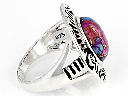 Southwest Style by JTV™  Blended Turquoise and Purple Spiny Oyster Rhodium Over Sterling Silver Ring - Size 9