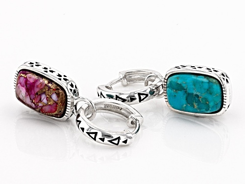 Southwest Style by JTV™ Blended Spiny Oyster With Turquoise Reversible Rhodium Over Silver Earrings