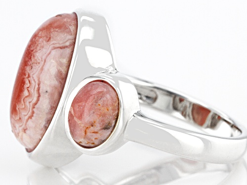 Southwest Style by JTV™ Oval Rhodochrosite Three Stone Rhodium Over Sterling Silver Ring - Size 12