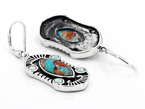 Southwest Style by JTV™ Blended Turquoise With Spiny Oyster & Lab Opal Rhodium Over Silver Earrings