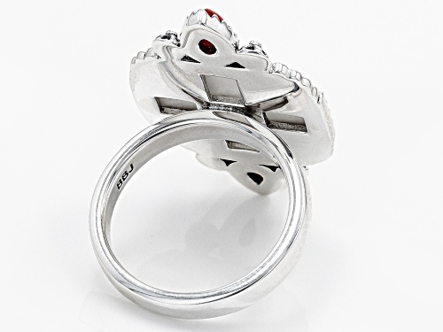 Southwest Style By JTV™ White Mother-of-Pearl Cross With Red Coral Rhodium Over Silver Ring - Size 9