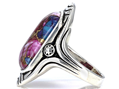 Southwest Style By JTV™ Blended Purple Spiny Oyster Shell With Turquoise Sterling Silver Ring - Size 7