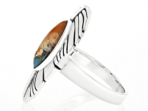 Southwest Style by JTV™ Blended Spiny Oyster Shell  & Turquoise Rhodium Over Silver Feather Ring - Size 8