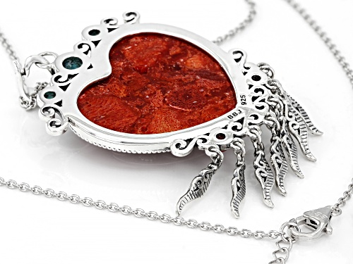 Southwest Style by JTV™ Red Sponge Coral & Turquoise Sterling Silver Heart Shape Enhancer With Chain