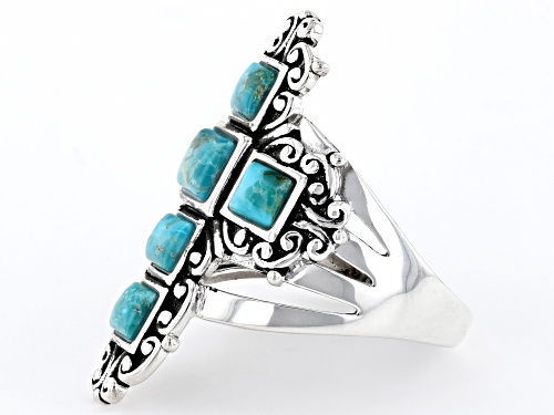 Southwest Style by JTV™ Blue Turquoise Rhodium Over Sterling Silver Cross Ring - Size 8