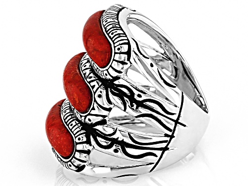Southwest Style by JTV™ Coral Three Row Elongated Sterling Silver Ring - Size 8