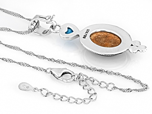 Southwest Style by JTV™ Orange Sponge Coral With Blue Turquoise Sterling Silver Enhancer Pendant