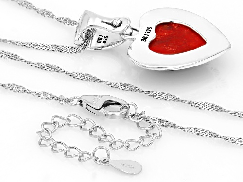 Southwest Style by JTV™ 15x14mm Sponge Red Coral Sterling Silver Heart Enhancer Pendant W/ Chain