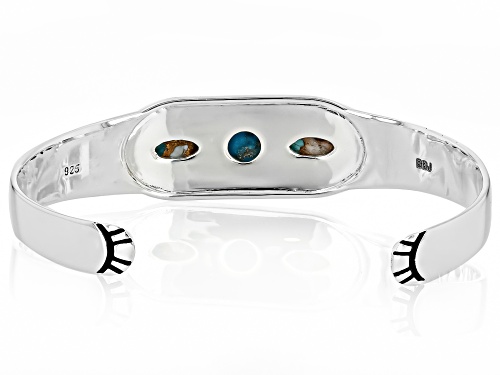 Southwest Style by JTV™ Blended Kingman Turquoise & Spiny Oyster Shell Silver 3-Stone Bracelet - Size 7.5