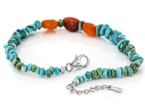 Southwest Style by JTV™ Kingman Turquoise & Mexican Fire Opal Sterling Silver Beaded Bracelet - Size 7.5