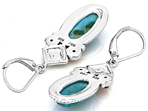 Southwest Style by JTV™ 16x7mm Blue Kingman Turquoise & Spiny Oyster Shell Sterling Silver Earrings