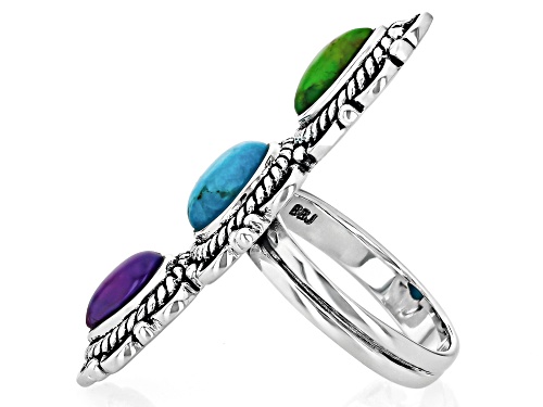 Southwest Style by JTV™ Multi-Color Turquoise Sterling Silver Ring - Size 6