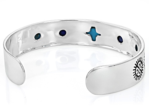Southwest Style By JTV™ 11x11mm Turquoise & 7mm Lapis Lazuli Sterling Silver Cross Cuff Bracelet - Size 7.5