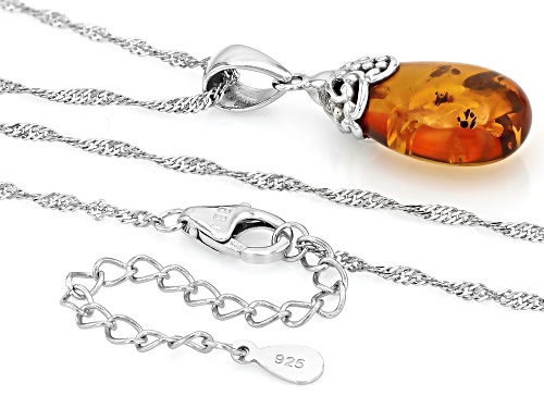 Southwest Style by JTV™ 17x11mm Amber Rhodium Over Sterling Silver Pendant With Chain