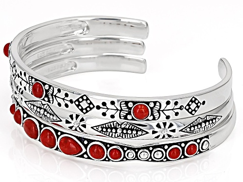 Southwest Style by JTV™ Coral Sterling Silver Set of 3 Cuff Bracelets