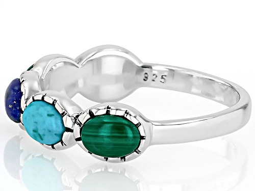 Southwest Style by JTV™ 5x3.5mm Turquoise With Lapis Lazuli & Malachite Silver Band Ring - Size 12