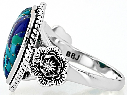 Southwest Style by JTV™ 16x15mm Blended Turquoise & Lapis Lazuli Sterling Silver Ring - Size 11