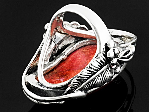 Southwest Style By Jtv™ 30x17mm Fancy Cabochon Red Sponge Coral Sterling Silver Ring - Size 4