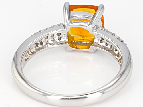 .80ct Square Cushion Orange Fire Opal And .20ctw Round White Zircon Sterling Silver Ring - Size 7