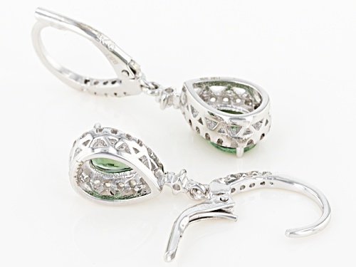 1.10ctw Pear Shape Green Apatite And .38ctw Round White Zircon Silver Dangle Earrings