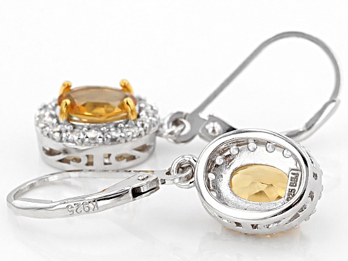 1.27ctw Oval Brazilian Golden Citrine With .48ctw Round White Topaz Sterling Silver Dangle Earrings