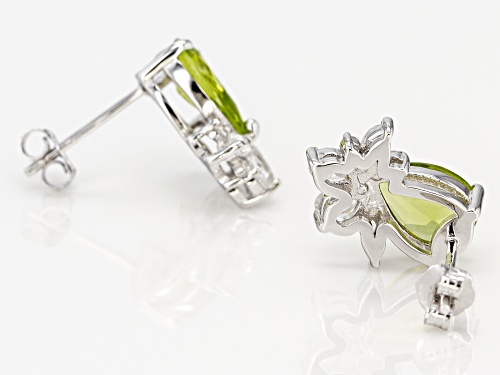 2.27ctw Manchurian Peridot™ with 1.30ctw White Zircon Rhodium Over Sterling Silver Earrings