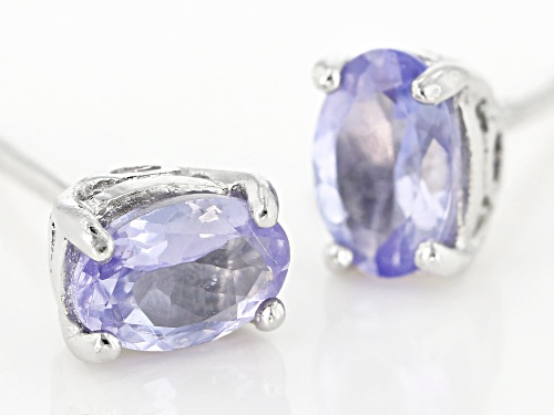 .76ctw Oval Tanzanite Rhodium Over Sterling Silver Stud Earrings