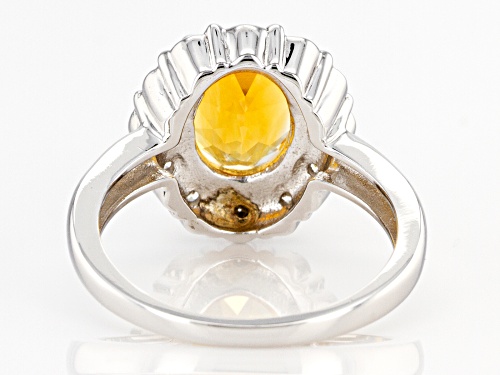 1.96ct Oval Citrine With .14ctw Round White Zircon Rhodium Over Sterling Silver Halo Ring - Size 8