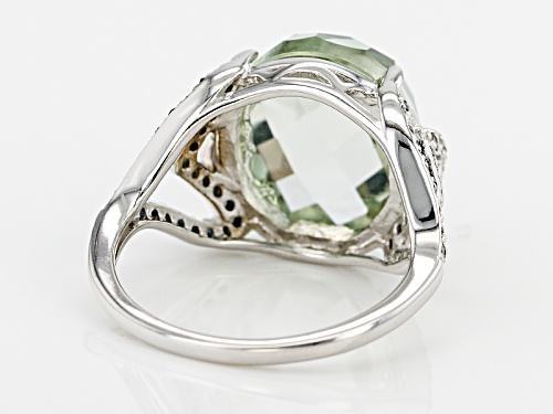 8.00ct Oval Prasiolite, .26ctw Blue & White Diamond Accent Rhodium Over Sterling Silver Ring - Size 8