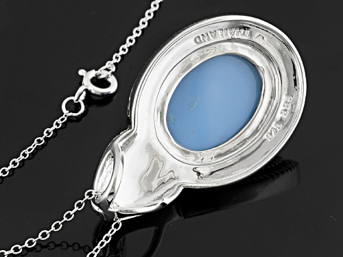 18x13mm Oval Oregon Blue Opal Cabochon Sterling Silver Pendant With Chain Web Only
