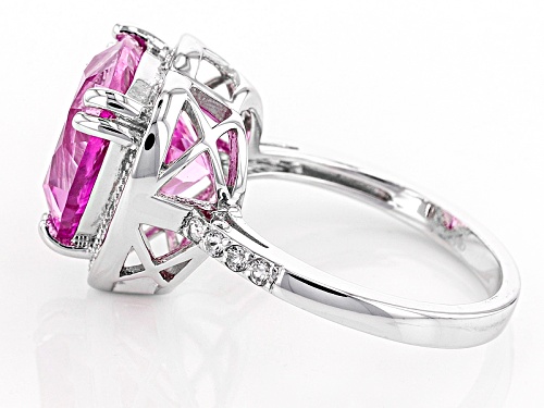 6.80ct Trillion Lab Created Pink Sapphire With .15ctw Round Lab Created White Sapphire Silver Ring - Size 8