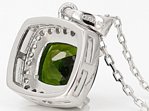 1.58ct Cushion Russian Chrome Diopside With .16ctw White Zircon Silver Pendant With Chain
