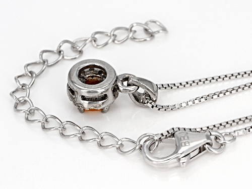 .56ct Round Mandarin Garnet With .07ctw Round White Zircon Sterling Silver Pendant With Chain