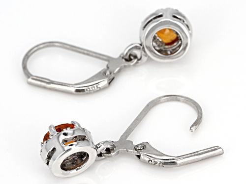 1.02ctw Round Mandarin Garnet With .14ctw Round White Zircon Sterling Silver Dangle Earrings