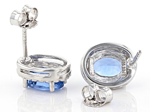 2.72ctw Oval Blue Color Change Fluorite Sterling Silver Stud Earrings