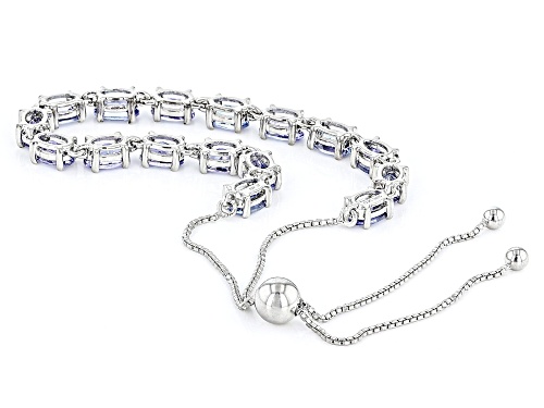 6.39ctw Ocean Tanzanite Rhodium Over Sterling Silver Bolo Tennis Bracelet