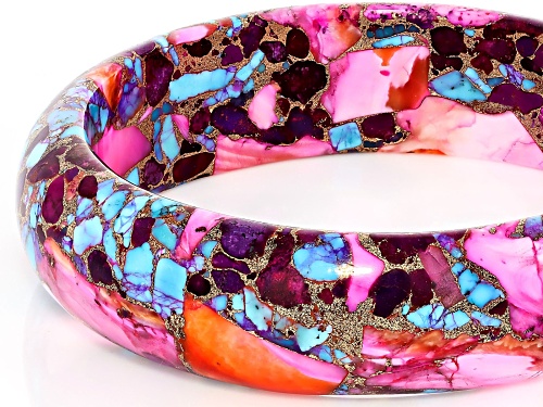Southwest Style By JTV™ Blended Turquoise With Pink Spiny Oyster Shell Bangle Bracelet - Size 8