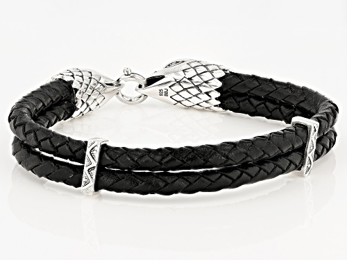 Southwest Style By JTV™ Sterling Silver And Leather Eagle Bracelet - Size 9