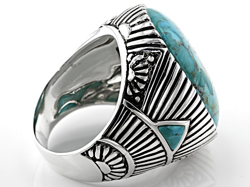 Southwest Style By JTV™ Mens Turquoise Rhodium Over Sterling Silver Rising Sun Rays Ring - Size 10