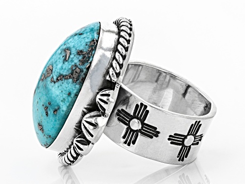 Southwest Style By JTV™ 25x20mm Oval Turquoise Hand-Crafted Silver Solitaire Ring - Size 9