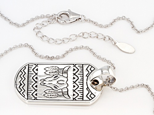 Southwest Style By JTV™ Mens Rhodium Over Silver Longhorn Cattle Skull Dog Tag Pendant With Chain