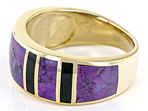 Southwest Style By JTV™ Purple Turquoise & Onyx 18k Yellow Gold Over Silver Men's Inlay Band Ring - Size 11