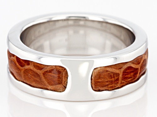 Southwest Style By JTV™  Mens Rhodium Over Silver And Inlaid Brown Leather Band Ring - Size 9