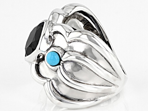 Southwest Style By JTV™ 2.65ct Black Spinel and 3.5mm Turquoise Rhodium Over Silver Ring - Size 6