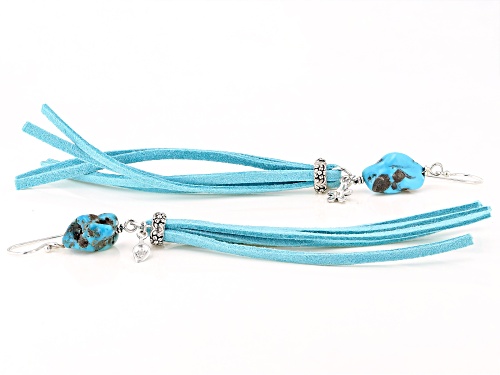 Southwest Style By JTV™ Turquoise Rhodium Over Sterling Silver & Imitation Leather Dangle Earrings