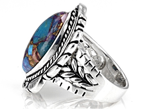 Southwest Style By JTV™ Blended Turquoise and Purple Spiny Oyster Rhodium Over Silver Ring - Size 8