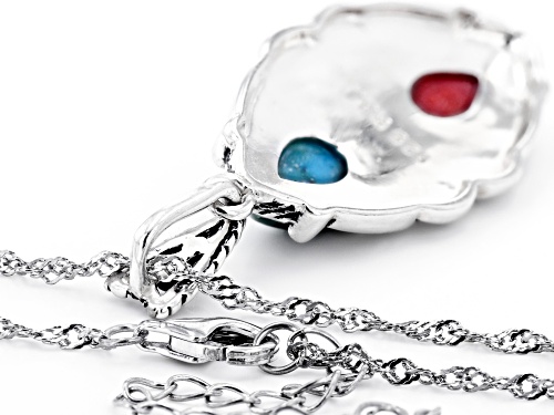 Southwest Style By JTV™ Blue Turquoise, Sponge Coral Rhodium Over Silver Pendant W/ Chain