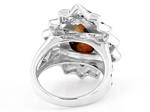 Southwest Style By JTV™ Blended Turquoise and Spiny Oyster Shell Rhodium Over Silver Ring - Size 6
